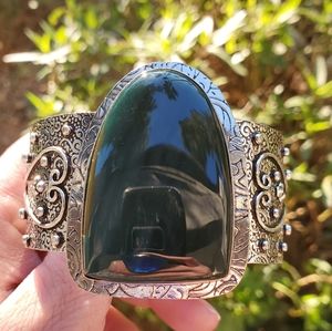 New Huge Indian Moss Agate 925 Silver Cuff Bracelet.